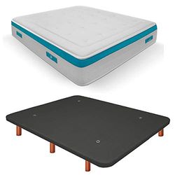Duérmete Online Base imbottita 3D rinforzata anti rumore + materasso viscoelastico Sanex Visco | Gambe in legno color ciliegio, Grigio, 105 x 190 cm