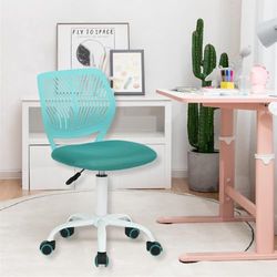 HOMYLIN Lot de 1 Chaise de Bureau pivotante sans accoudoirs pour Enfants avec Assise en Tissu et Dossier en Plastique, siège coloré réglable en Hauteur pour Enfants, étude, Jeux d'enfants, Turquoise