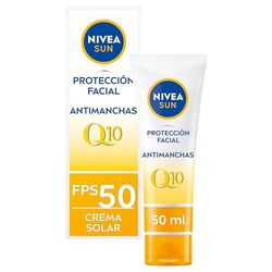 NIVEA SUN Protección solar Facial UV Antiedad & Antimanchas FP50 (50 ml), 0% residuos, crema hidratante con Q10
