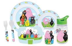 FUN HOUSE Barbapapa Complete Lunch Box Set for Children | 1 Glass, 2 Plates + Cutlery + Bottle and Snack Box | Officially Licensed | Reusable and Microwavable | Children's Gift Idea