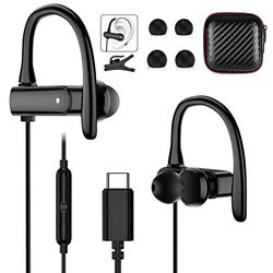 USB C-hoofdtelefoon voor Samsung A33 A53 S21 FE S20 FE S22, bekabelde sporthoofdtelefoon met microfoon type C Running oorhaak ruisonderdrukking hoofdtelefoon voor iPad Pro Pixel 6a Mi 11T Pro Oneplus