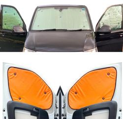 Parasol Parabrisas Coche Parasol Interior Compatible con Peugeot Partner (2018- Fechas) (Juego Completo XLWB + portón Trasero + Ventanas de Techo) Dorso Naranja Fluorescente