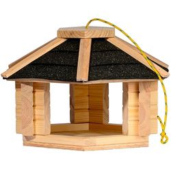 dobar XL Vogelhuis Nero hangend van massief hout met bitumen dak - vogelvoederhuis om op te hangen - zwart