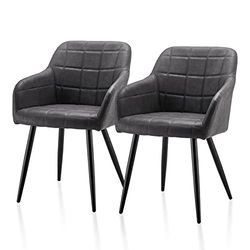 TUKAILAI Eetkamerstoel van kunstleer, grijs, kunstleer, donkergrijs, voor woonkamer, receptie, 57,5 x 56 x 87 cm, 2 stuks