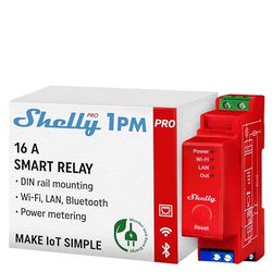 Shelly Pro 1PM, Wi-Fi & LAN Interruttore Intelligente Relé Monofase - 1 Canale, 16А, Monitora il Consumo di Energia, Controllo Remoto e Automazione, per Guida DIN, Nessun Hub Richiesto, Alexa, Google