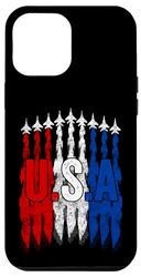 Carcasa para iPhone 15 Plus Patriotic USA Fighter Jet 4 de julio para hombres día conmemorativo