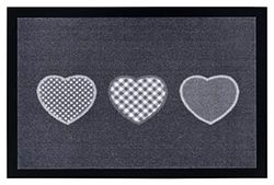 HANSE Home Printy - Felpudo para Interior y Exterior, 40 x 60 cm, diseño de Corazones, Lavable y Resistente a la Intemperie, Antideslizante para Entrada y Exterior, Color Gris Oscuro