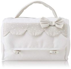 FILET Beauty Case pour Bébé/Première Invitation Les Applications Brodées en Coton Extérieur/Polyester Intérieur, Blanc/Beige