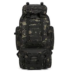 King'sGuard 100L Camping Hiking Backpack Molle Rucksack Military Camping Backpacking Daypack, Black-cp, L, Camping Backpack