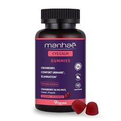 Manhaé - Cys Calm - Gummies - Complément Alimentaire Confort Urinaire, Elimination - Cranberry, Cassis, Propolis - 45 jours - Saveur Cassis - Fabriqué en France - Vitavea