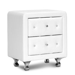 Baxton Studio Stella Crystal Tufted Upholstered Modern Nightstand, White modern wit