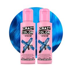 Crazy Color Vibrant Sky Blue Semi-Permanent Duo Hair Dye. Highly Pigmented Cobalt Blue Conditioning & Oil Nourishing Vegan Formula | No Bleach or Ammonia | 200ml