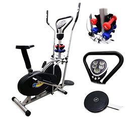 Crosstrainer, vliegwiel, 5 kg, elliptische hometrainer, 2-in-1, kamerfiets, lcd-monitor, gewichten en draaischijf inbegrepen