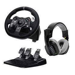 Logitech G G920 Driving Force Racing Wheel Volante da Corsa, Pedali Regolabili + A10 Cuffie Gaming Cablate Gen 2, Cuffie da Gioco Over-Ear con Microfono Flip-to-Mute, Xbox Series X/S PC, Nero