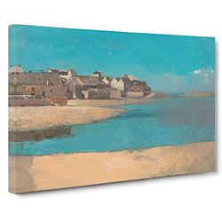 Village By The Sea In Brittany By Odilon Redon Classic Painting Canvas Wall Art Print Ready to Hang, Framed Picture for Living Room Bedroom Home Office Décor, 30x20 Inch (76x50 cm)