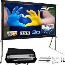 Elite Screens Tela do projetor de 120 polegadas, telas de cinema para interiores e exteriores, suporte de projeção dobrável portátil independente de 16:9, cinema em casa, OMS120H2