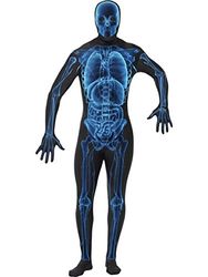 Smiffys X Ray Costume, Second Skin Suit, Blue & Black with Concealed Fly and Under Chin Opening, Halloween Adult Fancy Dress, Comedy Dress Up Costumes