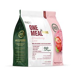 NUPO One Meal +Prime Vegan – Fragola I Gustosi frullati sostitutivi del pasto per una dieta equilibrata I Alto contenuto di proteine I Senza zuccheri aggiunti I 24 Vitamine e minerali I 360g