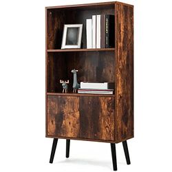 BAKAJI Boekenkast met 2 planken + kast met deur en plank, structuur van MDF-hout, antieke look, modern design, industrieel, afmetingen 120 x 60 x 30 cm, woondecoratie