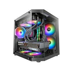 Mars Gaming MC-3TLITE, Caja Gaming MicroATX, Triple Cristal Templado Continuo, Ventilador FRGB Trasero 120mm, Estructura de Doble Cámara, Minitorre PC Compacta con Amplia Capacidad Interna, Negro