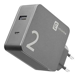Cellularline | Caricabatterie da Rete | Caricabatterie per Computer Portatili dotati di porta USB-C e smartphone, 42W
