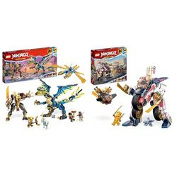 LEGO 71796 Ninjago Dragón Elemental contra la Emperatriz Mech & 71792 Ninjago Moto de Carreras Mecánica Transformer de Sora, Set 2in1, Figura de Acción Transfo