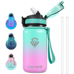 Grsta Thermal Water Bottle, 500ml Kids Water Bottle, BPA Free Drinking Bottle with Straw 18/8 Stainless Steel, Leakless Metal Water Bottle for School, Sports, Camping, Gym, Cycling