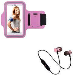 Pack Sport para Samsung Galaxy J6+ Smartphone (Auriculares Bluetooth Metal + Brazalete) Correr T6 (Rosa)