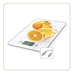 LITTLE BALANCE 8545 Slim Orange USB-R, batterilös köksvåg, USB-uppladdningsbar, reparerbar, 5 kg, orange