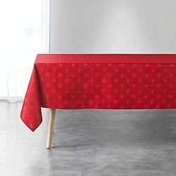 Douceur d'Intérieur, Nappe Rectangle (140 x 240 cm) Etoiles Rouge/Or, Jacquard Fils Métallisés