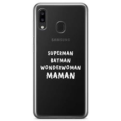 Zokko Samsung A20E Superman Batman Wonderwoman Mom fodral - mjukt genomskinligt bläck vitt