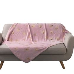 Bloomy PLAID, polyester, rosa/guld, 125 x 150 cm