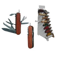 Navaja multiusos - navaja de 9 cm en madera, ligera y compacta, ideal para camping y actividades al aire libre, incluye múltiples herramientas.