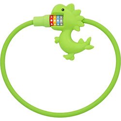 Kabelslot dinosaurus fietsslot voor kinderen, cijferslot met 4-voudige cijferrol voor 10.000 combinaties, diameter 10 cm, lengte 60 cm, groen