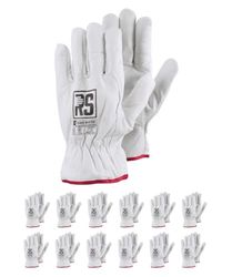 RS Fahrer Winterhandschoenen van rundleer, montagehandschoenen, maat 10, 12 paar, wit, montagehandschoenen, werkhandschoenen, geïsoleerd, volledig lederen handschoenen, beschermende handschoenen