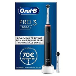 Oral-B Pro 3 3000 Brosse À Dents Électrique Noire, 2 Brossettes, Conçue par Braun