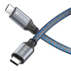 Sonero® USB-C naar USB-C oplaadkabel, mobiele telefoon oplaadkabel, snellaadkabel USB C, USB 2.0, 100W PD, grijs/blauw, 1,00 m