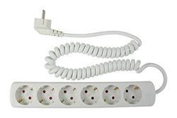 as - Schwabe 11461 Extensão de tomada branca de 6 vias com cabo espiral branco 2,5 m de cabo espiral H05VV-F 3G1,5, IP20 uso interno