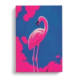 Resting Flamingo Blue, Pink, Purple Canvas Print for Living Room Bedroom Home Office Décor, Wall Art Picture Ready to Hang, 30x20 Inch (76x50 cm)