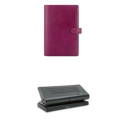 Filofax Personal Finsbury raspberry full grain leather organiser + Rapesco Diary Punch - Suit Most 6 Hole Personal Organisers