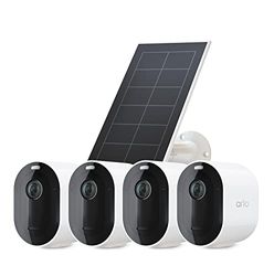 Arlo Pro 5 Wireless Outdoor Home Security Camera with Solar, 4 Cam Kit, CCTV, Advanced Colour Night Vision, 2K HDR, 2-Way Audio, Free trial of Arlo Secure Plan, White & FREE Solar Panel Charger