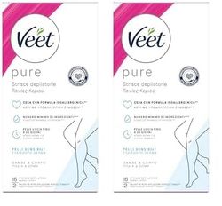 Veet Strisce Depilatorie Viso, Gambe, Corpo e Zona Bikini, Ipoallergeniche e Dermatologicamente Testate, 16 Strisce (8x2 Strisce) + Salviette Post-Epilazione Idratanti (Confezione da 2)