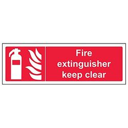 VSafety 13025AX-S'Fire Extinguisher Keep Clear' skylt, landskap, 300 mm x 100 mm (förpackning med 3)