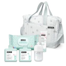 Suavinex, Baby-Trolley med kosmetika: Gel Shampoo Syndet 300 ml fuktgivande lotion 300 ml salva 75 ml Baby Cologne 100 ml våtservetter 72 stycken mint