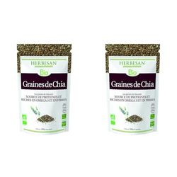 HERBESAN®-GRAINES DE CHIA BIO - Source de Protéines & Riches en Fibres et en Omega 3 - Sachet de 200g (Lot de 2)