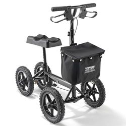 VEVOR Trottinette pliante pour genoux, 160 kg, déambulateur orientable aluminium, guidon et genouillère, hauteur réglable, roues tout terrain 305 mm, doubles freins, scooter de récupération des jambes