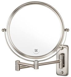ALHAKIN fissato al Muro – Specchio per Trucco Specchio da Bagno ingrandimento 5 x 20,3 cm su Due Lati Girevole allungabile Finitura in Nichel