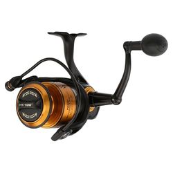 PENN Spinfisher VII Spinning Reel, visreel, zeevisreel met IPX5-afdichting die beschermt tegen zoutwater, geschikt voor verschillende soorten, unisex, zwartgoud, 8500