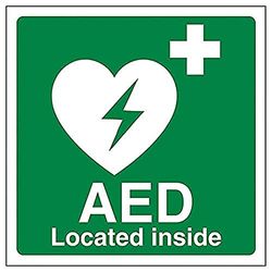 V Safety AED Located Inside - 150mm x 150mm - Self Adhesive Vinyl