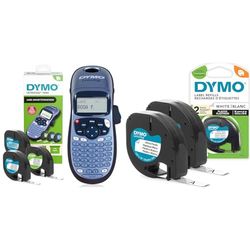 DYMO LetraTag LT-100H Starter Kit per la creazione di etichette, Macchina etichettatrice palmare & LetraTag etichette originali in plastica – rotolo da 12 mm x 4 m – stampa nera su bianco